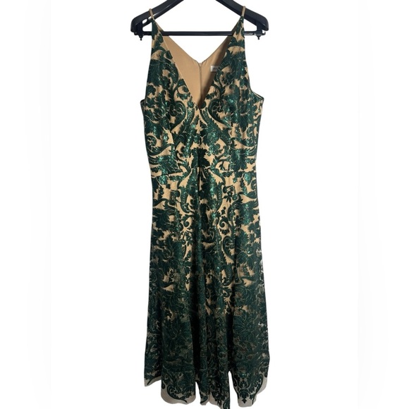 Dress the Population Green Sequin and Beige Maxi Dress - Picture 4 of 7